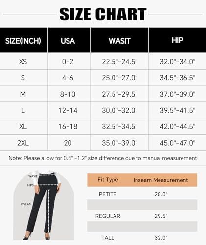 High Waisted Dress Pants for Women Petite/Regular/Tall Straight Leg Pull On Black Office Work Slacks 28"/29.5"/32"