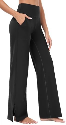 Wide Leg Yoga Pants for Women Side Slits High Waisted Wide Leg Sweatpants Women Comfy Lounge Palazzo Pants with Pockets