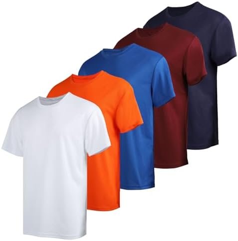 5 Pack Mens Workout T Shirts Running Athletic Quick Dry Short Sleeve Crew Neck Polyester Summer Performance Tee