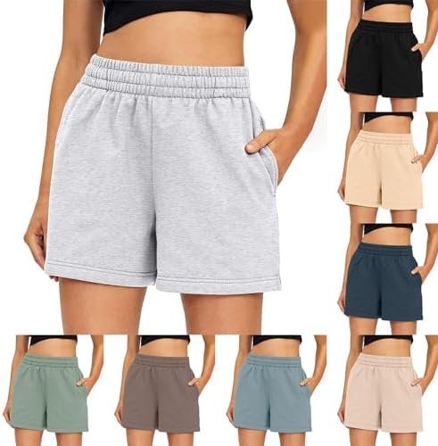 Womens Sweat Shorts Casual High Waisted Athletic Shorts Cute Summer Loose Comfy Cotton Lounge Shorts with Pockets