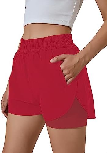 Women's Running Short Elastic Waistband High Waisted Short Pocket Sporty Workout Short Gym Athletic Short Pant