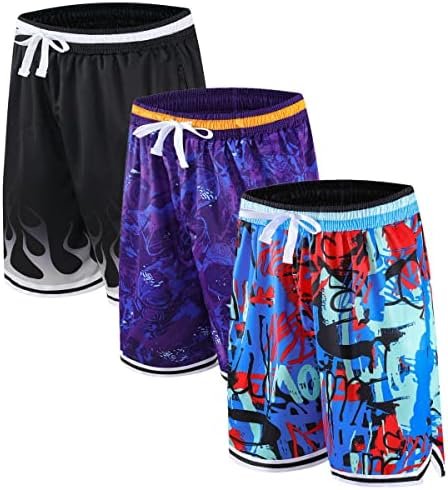 2/3 Pack Basketball Shorts with Zipper Pockets for Men,Active Athletic Shorts