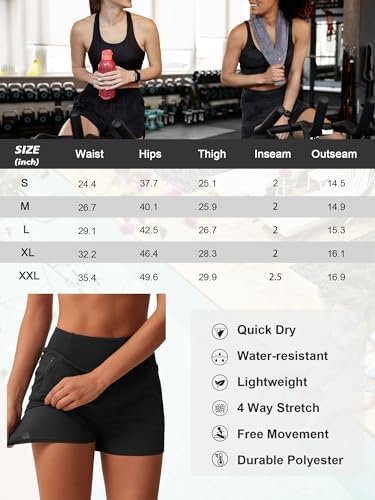 Womens Shorts High Waisted Running Shorts Quick Dry Athletic Workout Shorts with Liner Zipper Pockets