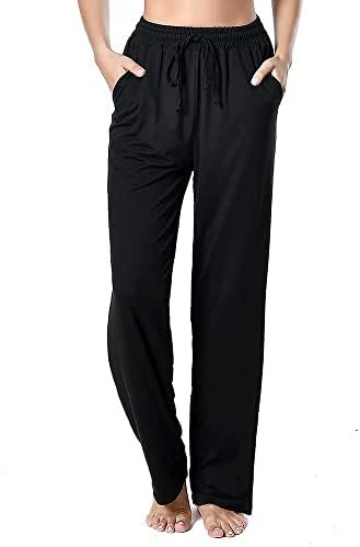 Women's Drawstring Pants, Wide Leg Yoga Sweatpants Comfy Loose Straight Lounge Pants with Pockets