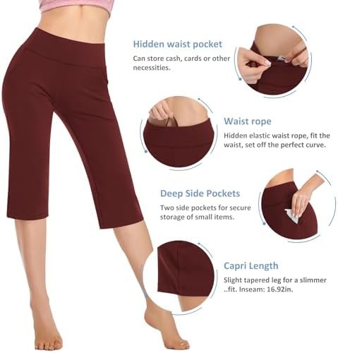 Women's Yoga Pants with Pockets High Waist Stretch Pants Tummy Control Workout Pants