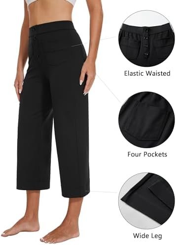 Women's Straight Leg Yoga Pants High Waisted Button Down Trousers Workout Pants with Pockets