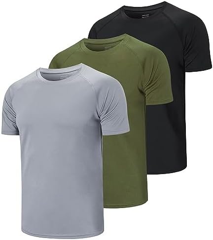 3-Pack Mens Running Shirts, Workout Tops Men Sport Fitness Shirts Gym Tops Men Crew Neck Breathable T-Shirt