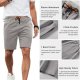 Mens Shorts Casual Cotton Elastic Waist Drawstring Summer Beach Workout Shorts with 3 Pockets