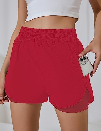 Women's Running Short Elastic Waistband High Waisted Short Pocket Sporty Workout Short Gym Athletic Short Pant