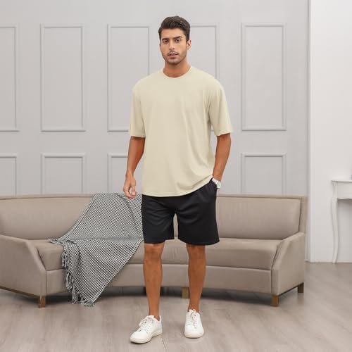 Men's Fashion Loose Fit Crewneck Solid T-Shirt Athletic Lightweight Short Sleeve Gym Workout Tops