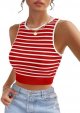 Women's Ribbed Knit Crop Tank Tops Summer Y2K Striped Sleeveless Shirts