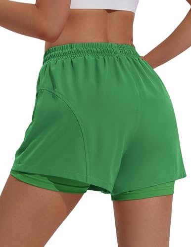 Athletic Shorts for Women High Waisted Workout Short 2 in 1 Running Shorts Gym Shorts with Zipper Pockets