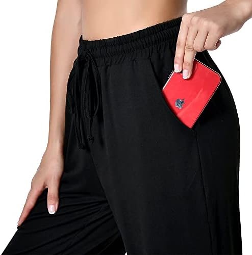 Women's Drawstring Pants, Wide Leg Yoga Sweatpants Comfy Loose Straight Lounge Pants with Pockets