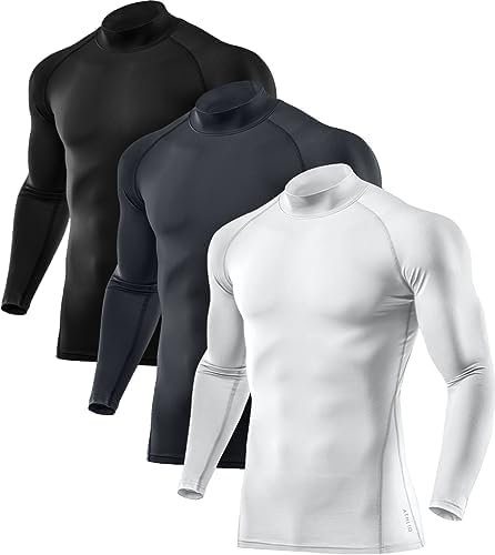 2 or 3 Pack Men's Thermal Long Sleeve Compression Shirts, Turtle/Mock Winter Sports Base Layer, Active Running Shirt