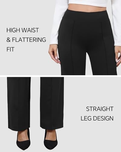 Wide Leg Dress Pants for Women Elastic High Waist Straight Leg Pants Business Casual Pull on Office Work Slacks