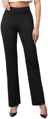 High Waisted Dress Pants for Women Petite/Regular/Tall Straight Leg Pull On Black Office Work Slacks 28"/29.5"/32"