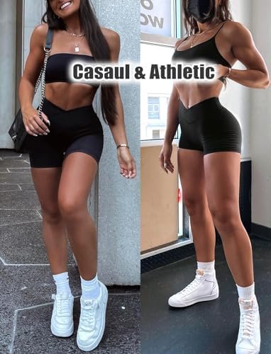 Gym Shorts High Waisted Workout Shorts Running Athletic Booty Shorts for Women Black