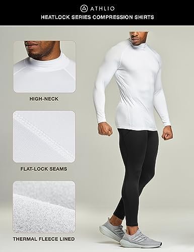 2 or 3 Pack Men's Thermal Long Sleeve Compression Shirts, Turtle/Mock Winter Sports Base Layer, Active Running Shirt