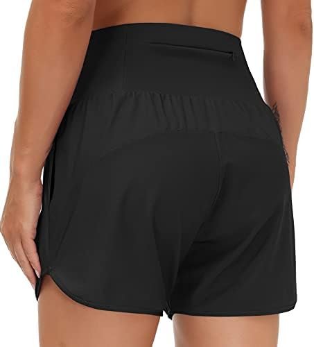 Women's High Waist Running Shorts with Liner Athletic Hiking Workout Shorts Zip Pockets