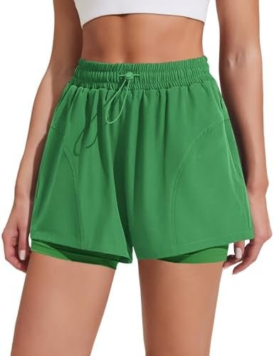 Athletic Shorts for Women High Waisted Workout Short 2 in 1 Running Shorts Gym Shorts with Zipper Pockets