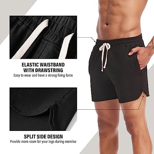 Mens Workout Shorts 5 inch Cotton Sweat Shorts Athletic Gym Shorts with Pockets