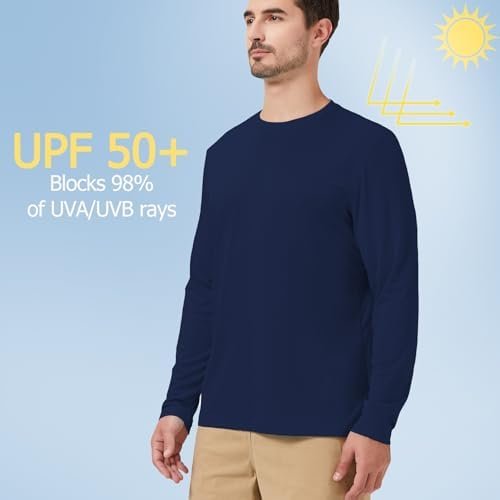 Men's UPF 50+ Quick Dry Running Shirts Long Sleeve Lightweight Sun Protection Workout Fishing Shirt Athletic Tops