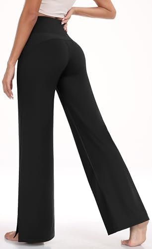 Wide Leg Yoga Pants for Women Side Slits High Waisted Wide Leg Sweatpants Women Comfy Lounge Palazzo Pants with Pockets