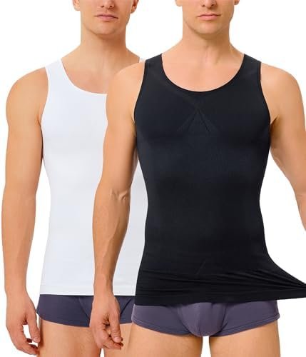 2 Pack Compression Shirt Men Body Shaper Slimming Shirt Tank Top Shapewear Tummy Control Vest