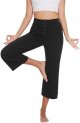 Women's Straight Leg Yoga Pants High Waisted Button Down Trousers Workout Pants with Pockets