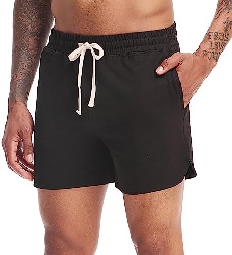 Mens Workout Shorts 5 inch Cotton Sweat Shorts Athletic Gym Shorts with Pockets