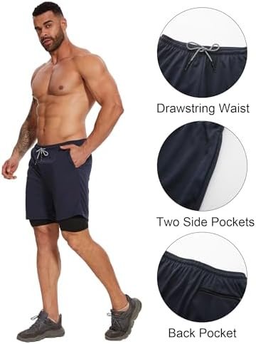 1/4 Pack Mens 2 in 1 Running Workout Shorts with Liner,Gym Athletic Quick Dry Sport Shorts with Pockets