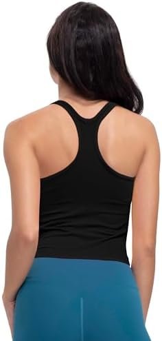 Seamless Ribbed Workout Racerback Tank Tops with Built in Bra for Women