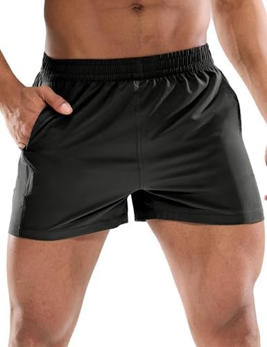 Men's 3 Inch Athletic Running Shorts with Brief Liner Quick Dry Gym Active Workout Lined Shorts with Zipper Pocket