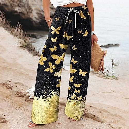 Cotton Lounge Pants Women,Women's Casual Loose High Waist Cotton Linen Wide Leg Long Pants with Pockets Pants