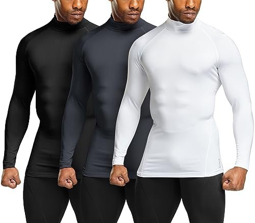 2 or 3 Pack Men's Thermal Long Sleeve Compression Shirts, Turtle/Mock Winter Sports Base Layer, Active Running Shirt