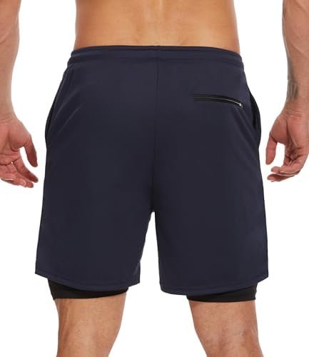 1/4 Pack Mens 2 in 1 Running Workout Shorts with Liner,Gym Athletic Quick Dry Sport Shorts with Pockets