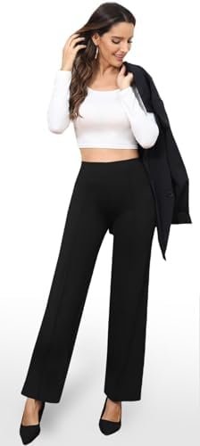 Wide Leg Dress Pants for Women Elastic High Waist Straight Leg Pants Business Casual Pull on Office Work Slacks