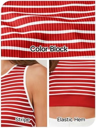 Women's Ribbed Knit Crop Tank Tops Summer Y2K Striped Sleeveless Shirts