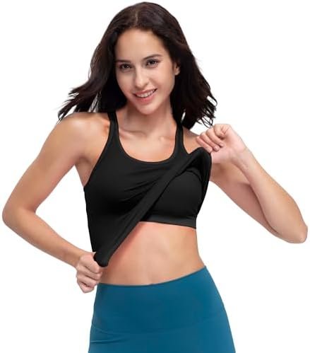 Seamless Ribbed Workout Racerback Tank Tops with Built in Bra for Women