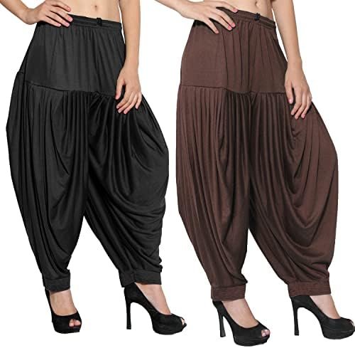 Women's Beige & Brown Pack of 2 Large Size Yoga Pajama Trousers Sport Pant Dancing