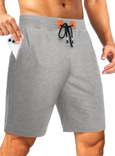 Mens Shorts Casual Cotton Elastic Waist Drawstring Summer Beach Workout Shorts with 3 Pockets