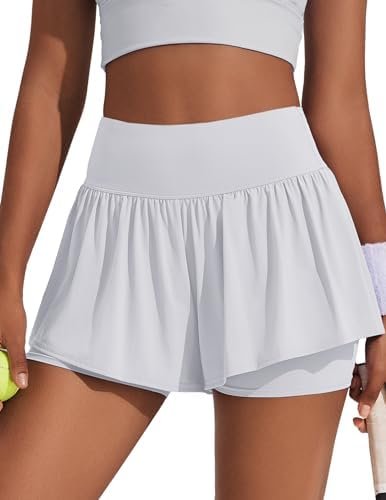 2 in 1 Running Shorts for Women Flowy Athletic Short Workout Gym Tennis Skirts High Waisted with Pockets