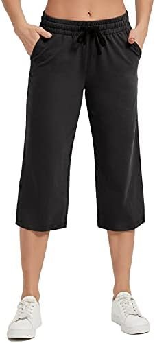 Women Capri Pants Cotton Yoga Wide Leg Pajama Pants Capris Sweatpants Sports