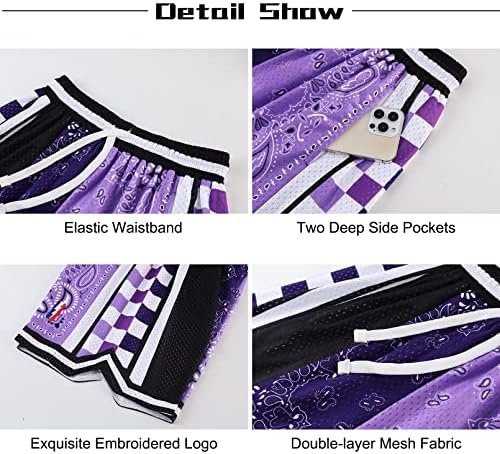 Men's Basketball Shorts Workout Athletic Paisley Shorts Mesh Print Running Short Pants