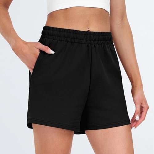 Womens Sweat Shorts Casual High Waisted Athletic Shorts Cute Summer Loose Comfy Cotton Lounge Shorts with Pockets