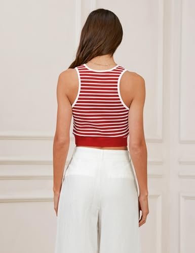 Women's Ribbed Knit Crop Tank Tops Summer Y2K Striped Sleeveless Shirts