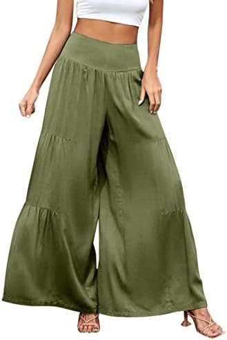 Women's Sexy Sport Wide Leg Pants Floral Print Lace Up Loose High Waist Palazzo Flared Trousers
