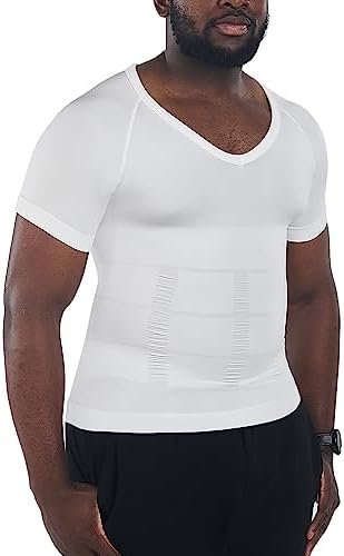 Gynecomastia Compression Shirts for Men, Shapewear Slimming Body Shaper Undershirt, V-Neck Baselayer T-Shirt Workout